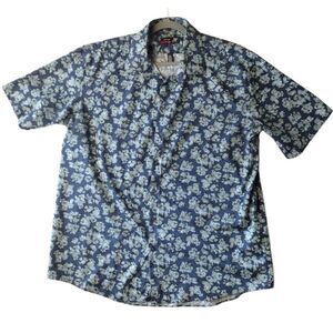 JF J. Ferrar Button Up Shirt Man XXL Blue Floral Short Sleeve Stretch Casual AOP